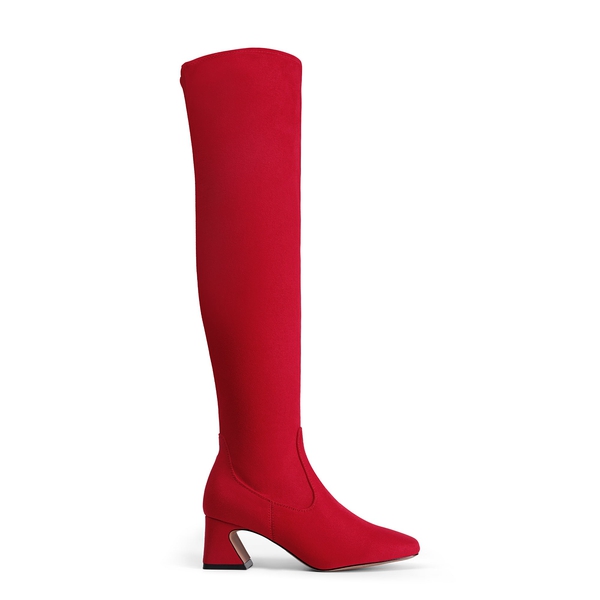 Red stretch thigh high boots shop